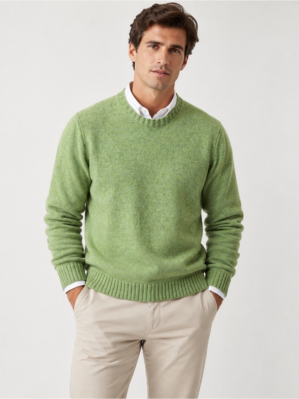 NWT - Ike Behar - 100% Wool Crewneck Sweater Made in Italy - Green